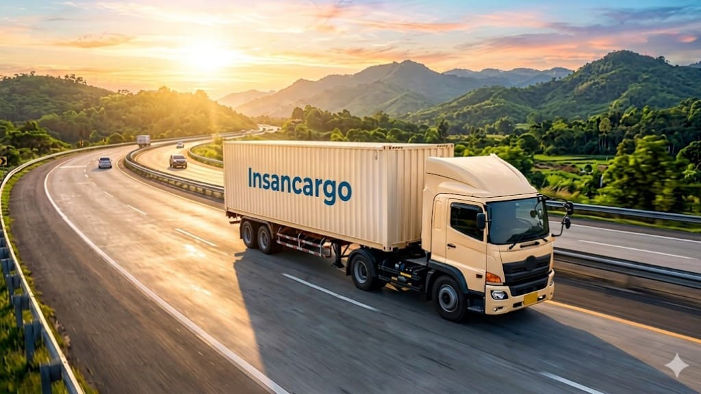 Truk logistik mengantarkan barang kiriman antar kota.