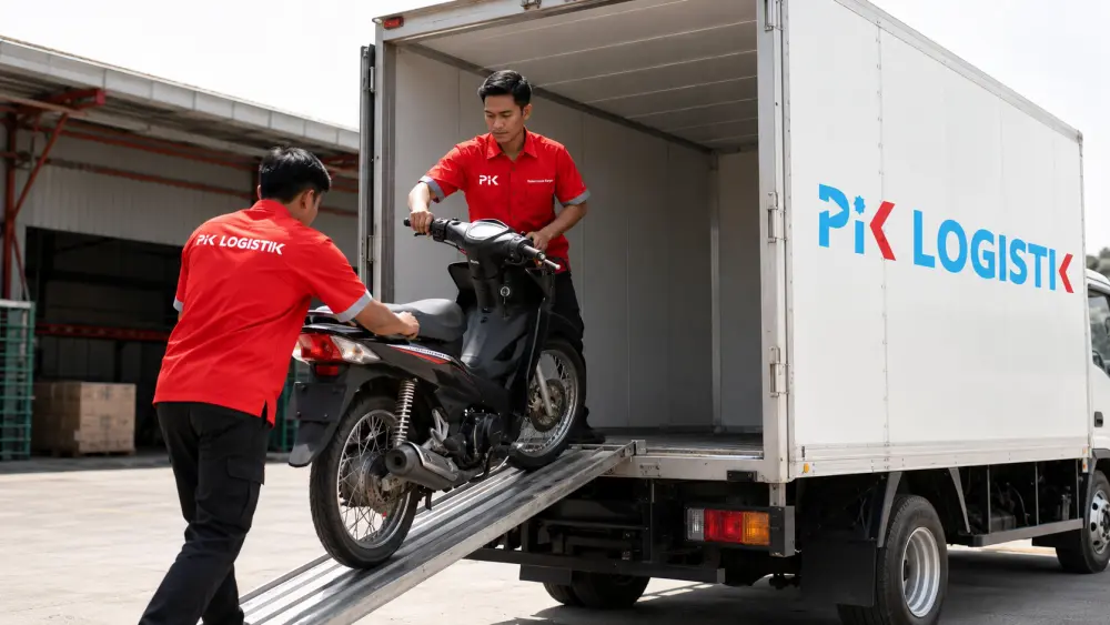 Motor dinaikkan ke mobil box menggunakan ramp