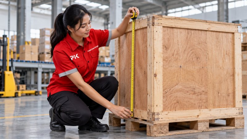 Petugas meninjau kelompok kemasan di dekat container untuk pembahasan pilihan LCL atau FCL.